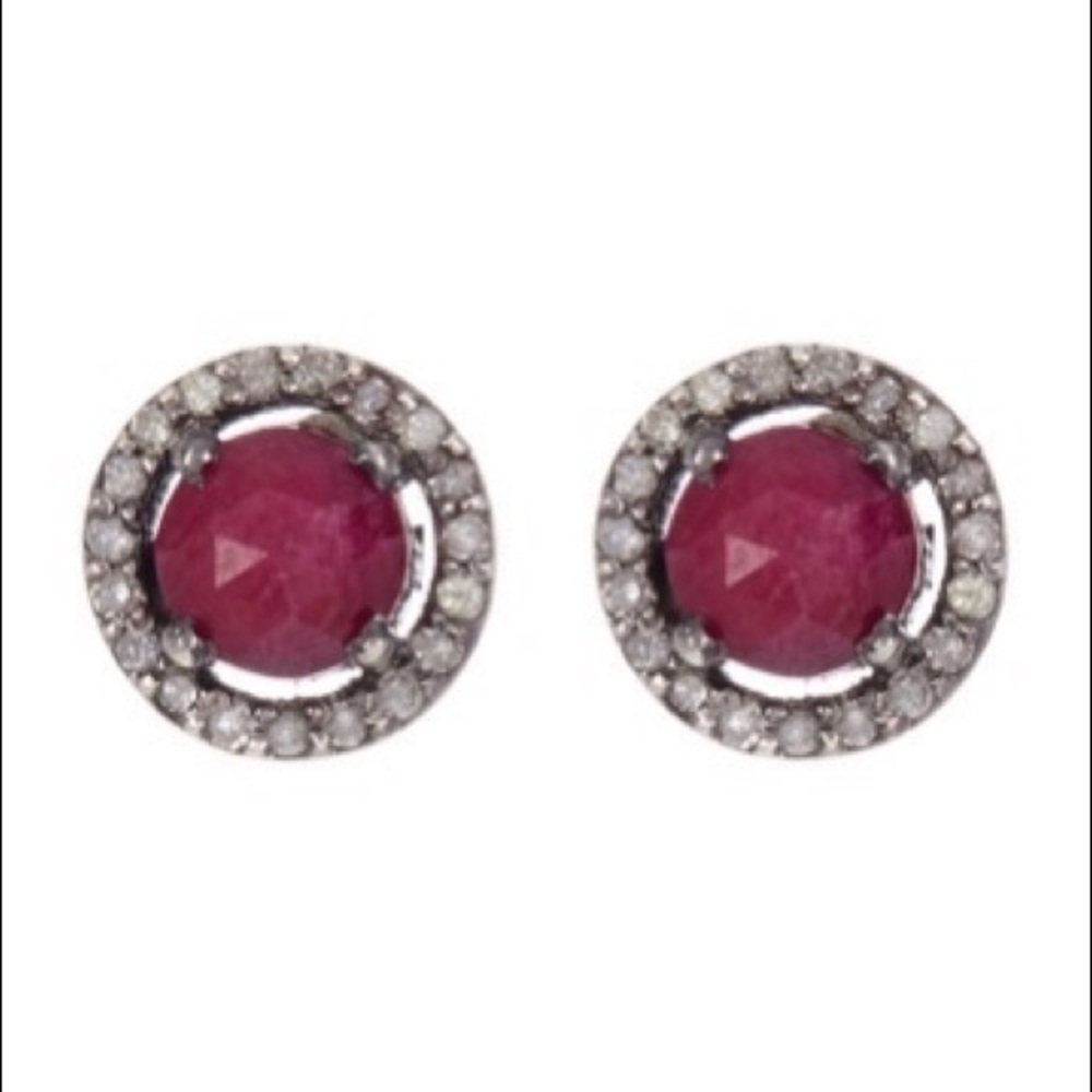 ADORNIA Ruby &Champagne Diamond Halo Stud Earrings